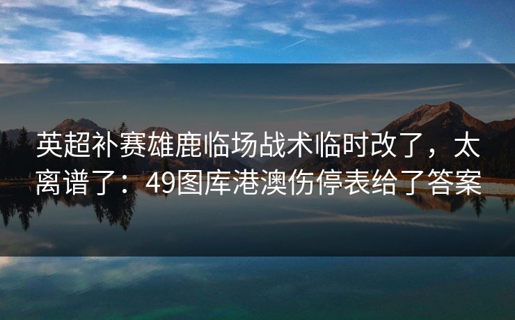 英超补赛雄鹿临场战术临时改了，太离谱了：49图库港澳伤停表给了答案